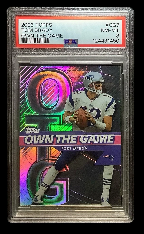 2002 topps #OG7 tom brady; own the game SP holo refractor PSA 8  (1st INSERT) - Image 1 of 2