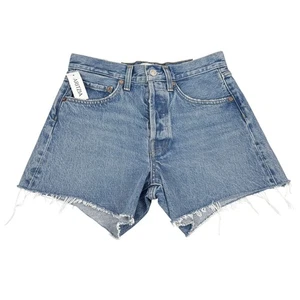 NWT AGOLDE Parker Long Mid Rise Cut-Off Denim Shorts Size 23 Fairway - Picture 1 of 7