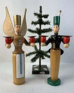 1352/25 Engel und Bergmann Figur Kerzenhalter farbig Erzgebirge - Picture 1 of 9
