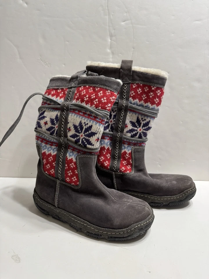 Clarks Suéter Gris Cuero Gamuza Fair Isle Suéter Forrado Botas 6 M Cálido Foto 1 de 4