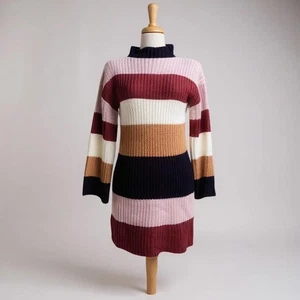 Lost+Wander Anthropologie Minikleid neu mit Etikett XS Grobstrick Streifen Stehkragen Herbst - Bild 1 von 9