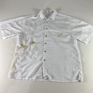 Camisa Bamboo Cay Para Hombres XL Blanca Bordada Bambú Campamento Abotonada Modal Informal - Imagen 1 de 12