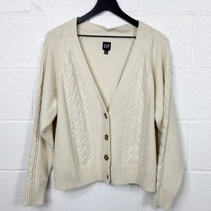 GAP Women's Wool Blend Cable Knit Cardigan Sweater Ivory Button Front Medium - Bild 1 von 5