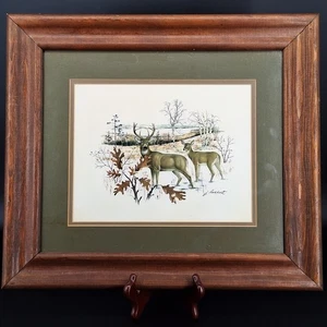 Buck & Doe Print Signed by J. Lockhart 15.5”X17.75 Framed - Picture 1 of 11
