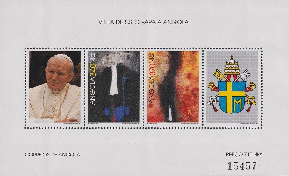 ANGOLA - 1992 - Papa Juan Pablo II - Hoja miniatura - MNH Foto 1 de 1