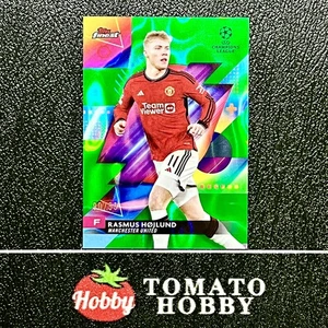 TOPPS FINEST UEFA 2023-24 RASMUS HOJLUND /99 GREEN LAVA REFRACTOR MAN UTD - Picture 1 of 2
