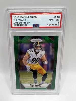 T.J. Watt 2017 Panini Green Prizm Rookie RC PSA8 Mint Steelers TJ SP Silver Rare - Imagem 1 de 2