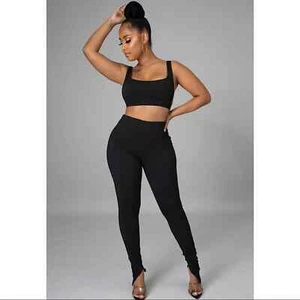 Womens Set Sz Small Black Two Piece Crop and Leggings - Picture 1 of 2