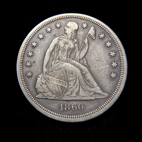 1860 Seated Liberty Silver Dollar XF EF Extremely Fine Type Coin Cover