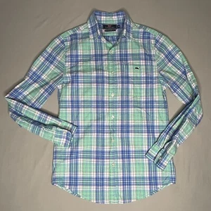Vineyard Vines Trucker Shirt Classic Fit Mens XS Blue Green Plaid 100% Cotton - Picture 1 of 12