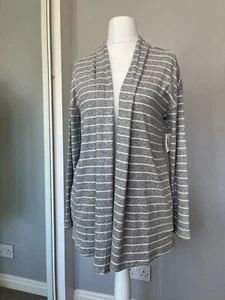 Open Front Long Cardigan Womens Size 12 Medium Grey Stripe Draped Daily Ritual - Picture 1 of 17