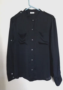 DKNYC Black Button Up LIGHTWEIGHT SOFT Blouse L Long Sleeve - Picture 1 of 3