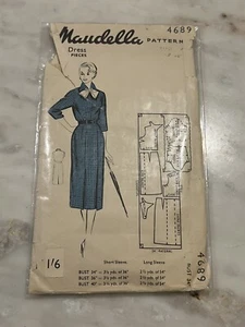 RARE Maudella 4689 Vintage 50s Sewing Pattern Bust 34 Collared Pussy Bow Dress - Picture 1 of 4