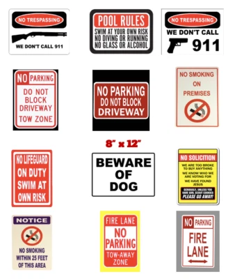 No Parking No Trespassing No Smoking Beware Dog Pool, Fire Notice PVC Signs 8x12 - Image 1 of 4
