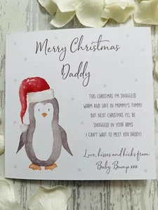 Handmade Baby Bump Christmas Penguin Card Daddy Mummy Nana Grandad Auntie Uncle - Picture 1 of 12