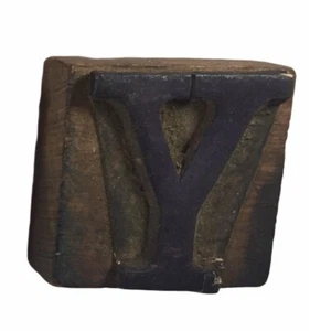 Vintage Großbuchstabe Y Gummi Handstempel Holzgriff 1 1/4" handgeschnitten B43 - Bild 1 von 5