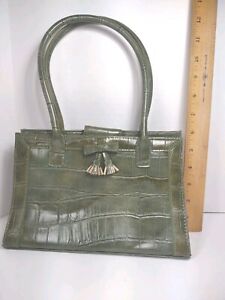 Liz Clayborn Hand Bag-Fir Green Print with Bow and Tassel 