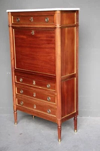 Antique French Louis XVI bureau desk with brass mouldings marble top original - Picture 1 of 15