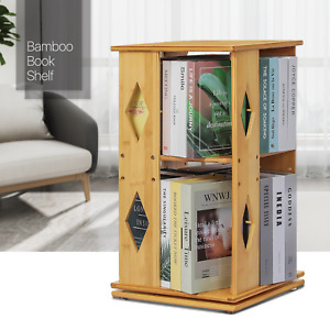 Bamboo Diamond [REVOLVING BOOKCASE] 2-Tier Corner Shelving Book Rack Plant Stand