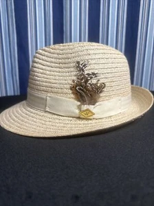 STACY ADAMS TOYO FEDORA HAT BEIGE LARGE FEATHER 🪶 - Picture 1 of 10