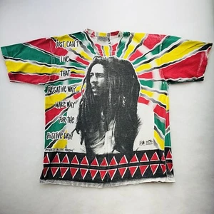 Vintage 90s Bob Marley All-Over Print T-Shirt Lrg Positive Vibrations Grail Rare - Picture 1 of 9