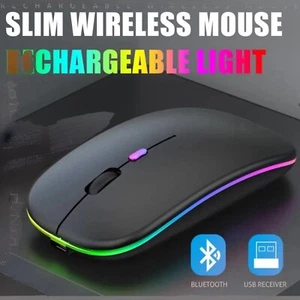 Wireless Mouse Deluxe Slim Rechargeable Bluetooth 2.4GHz USB - PC Laptop Macbook - Picture 1 of 10