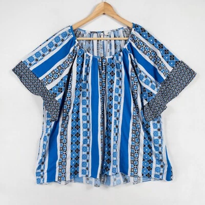 Cato Top Shirt 22/24W Blue White Stripe Stretch Knit Short Sleeve Boho Casual - Image 1 of 4