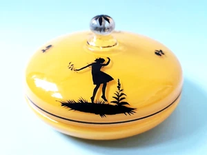 RARE VTG MICHAEL POWOLNY LOETZ YELLOW & BLACK TANGO GLASS POWDER BOX BONBONNIERE - Picture 1 of 14