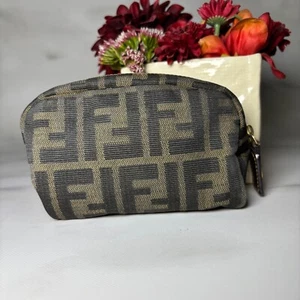 FENDI Zucca Canvas Cosme Pouch Brown Black - Picture 1 of 11