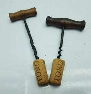x2 Straight Corkscrew Pull Wood Handle Hand Made Vintage - Picture 1 of 7