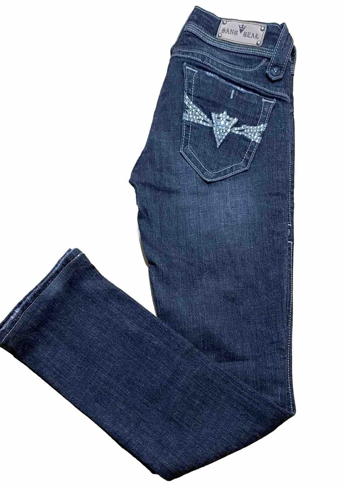 Pantalones de mezclilla Sang Real para mujer 26 azules solo los elegidos tiro bajo corte bota brillante Foto 1 de 4