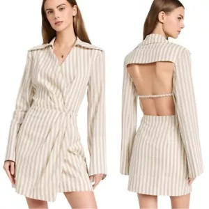 NWT NANUSHKA Esma Cotton Linen Striped Wrap Mini Dress Size S Retail $495 - Picture 1 of 12