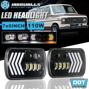 Pair 7x6" LED Headlights Hi/Lo Turn Signal for Ford E-150 E-250 E-350 Econoline - Picture 1 of 12