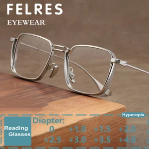 Metal Square Anti Blue Light Reading Glasses Men Full Frame Presbyopic Readers - Picture 1 of 15