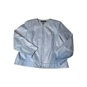 DIALOGUE METALLIC BLUE LONG SLEEVE LEATHER JACKET SIZE L LARGE - Picture 1 of 8