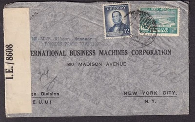 Uruguai 1942 Segunda Guerra Mundial PC90 IE capa censuradora Montevidéu para IBM 590 Madison Ave NY - Imagem 1 de 2