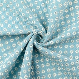 Floral Embroidery Cotton Double Gauze Dressmaking Flower Fabric - Turquoise - Picture 1 of 6