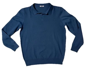Herren blau Langarm Kragen Strick Polo Pullover strukturiert vorne Größe Large - Bild 1 von 7