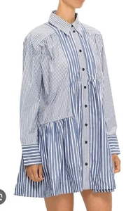 Ganni Women's Blue Organic Cotton Shirt Dress EU 36 US4 Pleated Pockets NWOT  - Picture 1 of 18
