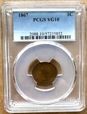 1867 Indian Head Cent PCGS VG10 2088.10/57235852 Exquisite Coin Rare - Image 1 of 2
