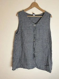 Top tunica oversize La Fixsun lino Lagenlook taglia L naturale bottoni a quadri nero - Foto 1 di 4