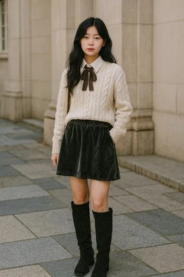 French Connection Grey Velvet Paperbag Waist Academia Mini Skirt With Pockets M - Image 1 of 4