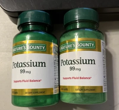 Nature's Bounty Potassium 99mg 100 Caplets Exp. 08/2026 NEW 2 Bottles - Image 1 of 4