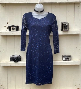 OASIS Blue Lace Leopard Print Animal Print Dress Size M Bodycon Sheer - Picture 1 of 10