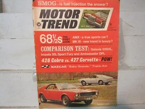 MOTOR TREND Mar 1968;AMX, 428COBRAvs427CORVETTE,GALAXIE 500XL,IMPALA SS,SPT FURY - Foto 1 di 2