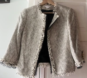 White House Black Market Womens Tweed Fringe Blazer Jacket Size 8 - Picture 1 of 2