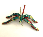 Cloisonne Enameled Metal Articulated Dragonfly Ornament Movable Wings Green