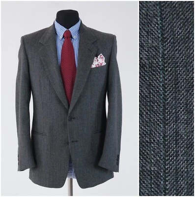 Jaqueta Blazer Masculina Vintage Esportiva 40R Tamanho EUA PRINCIPE Espinha de Arenque Cinza Lã - Imagem 1 de 4