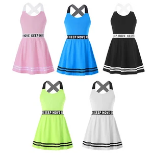 Girls Outfit Criss Cross Dress Sleeveless Sportswear Letters Printed Sports Gym - Picture 1 of 45
