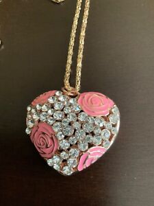 Betsey Johnson Pink Rose Heart Pendant 